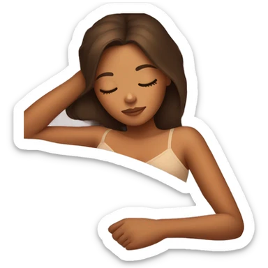 Brunette girl, tanned skin, sleeping in bed sticker
