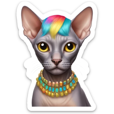 sphynx cat with wig sticker