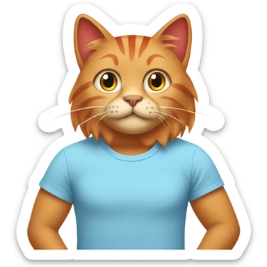 tan-red cat wearing a light-blue t-shirt taps musical keyboard sticker