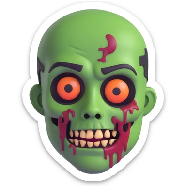 zombie emoji, green skin, classic horror style sticker