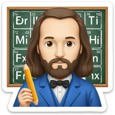 Dmitri Mendeleev with periodic table of elements sticker
