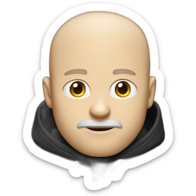 bald white guy with a beard typing on an apple computer wearing a black hoodie sticker