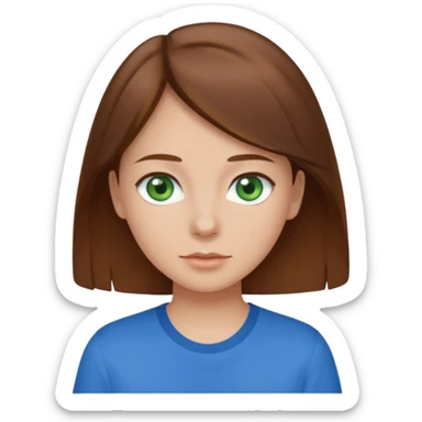 girl with brown hair, green eyes with a blue shirt no background clip art sticker