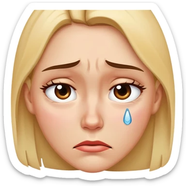 Female face looking upset and distraught, tears in eyes, frowning deeply sticker