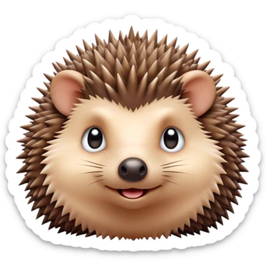 Cinematic Cute Hedgehog Portrait Emoji, Head tilted playfully and inquisitively, featuring a fluffy, spiky brown Fur with an irresistibly cute, round face and tiny ears, round, sparkling eyes filled with curious wonder, Simplified yet irresistibly adorable features, highly detailed, glowing with a warm, friendly glow, high shine, affectionate and quirky, stylized with a touch of woodland whimsy, bright and endearing, soft glowing outline, capturing the essence of a mischievous yet loving hedgehog, so playful it feels like it could roll out of the screen and into your arms! sticker
