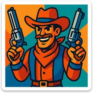 dual pistols, vibrant toon style sticker