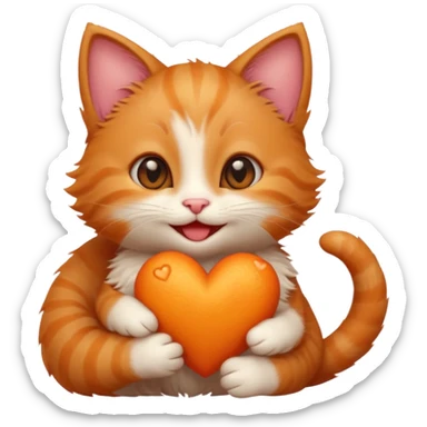 The ginger kitten is hugging a heart, very happy and smiling, he has a very beautiful face. sticker
