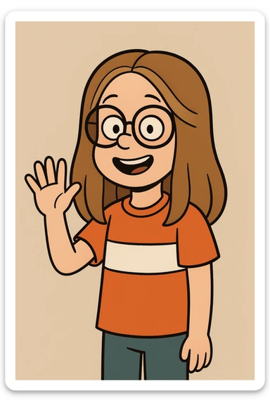 Little girl Gloria Steinem red Orange white shirt a hand hello  sticker