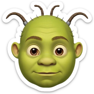 Shrek avec deux petites antennes-oreilles cylindriques plantées de chaque côté de la tête : elles sont courtes, épaisses, avec une ouverture ronde à l’extrémité.
 sticker