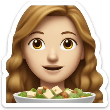 White girl Brown hair blue eyes freackles eating Tofu salad sticker