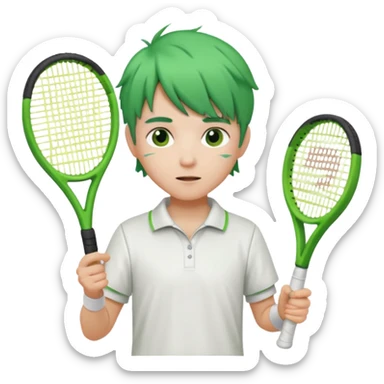 kid, green haired, white clothes, tennis player sticker
