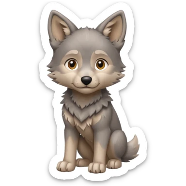 Wolf pup with soft fur and alert ears, half body, standing sticker