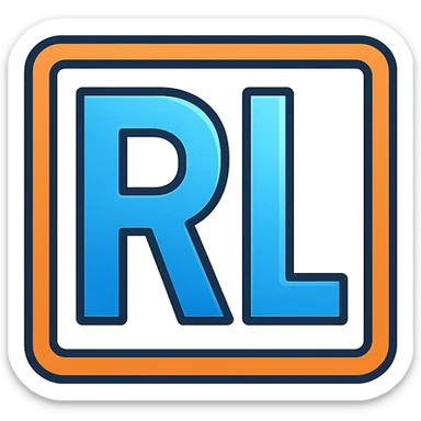 modern minimalistic logo featuring the letters 'RL' in bold sans-serif font, sleek professional design, clean lines, balanced typography, subtle gradient or metallic finish on letters, simple transparent background, conveys innovation strength reliability, ideal for tech or AI company sticker