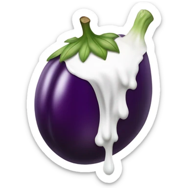 eggplant with milk flowing out from the bottom, like a milk waterfall sticker