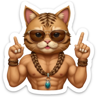 Bodybuilder cat with braids wearing sunglasses with and showing middle finger and cigar in mouth  sticker