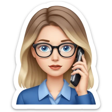  Pale Realistic balage hair woman wearing glasses and blue eyes speaking on 1 cell phone sticker