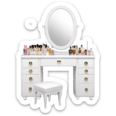 white makeup vanity with a mirror and light bulbs sticker