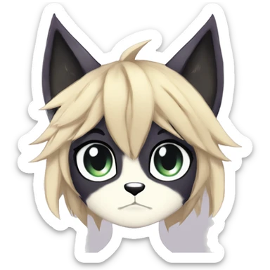 Anthro Dark Beautiful Shiny Edgy Cool Shy Grumpy FurSona Feline-Bat-Fakemon Long Emo Hai-bangs  Vtuber Model sticker