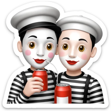 2 mimes talking with a can on a string between them sticker