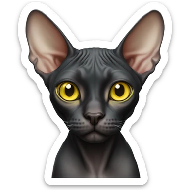 Black sphynx cat with yellow greenish eyes sticker