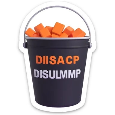 simple and clear 3D emoji style bucket with the word DISPROLIMP sticker