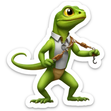 Lizard walking a man on a leash sticker