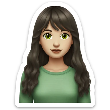 realistic portrait of girl with curtain bangs and dark brown hair with green eyes and fair skin sticker