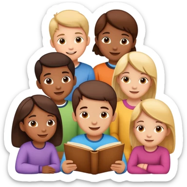 group of children listening to a story, happy and engaged sticker