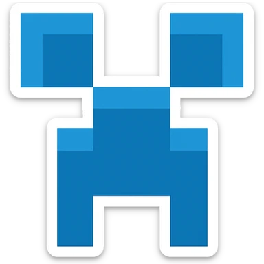 Create a minimalistic, flat blue pixel art icon inspired by the Minecraft Creeper face. Use only shades of blue for the pixelated face, with a fully transparent background. Keep the design simple, recognizable, and consistent with other flat blue icons. sticker