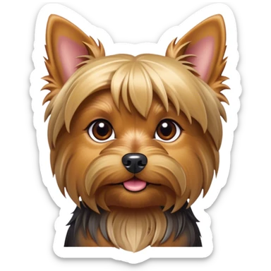 Cinematic Noble Yorkshire Terrier Portrait Emoji, Exuding refined charm and dignified poise, with a lustrous, silky fur in rich, deep hues, alert eyes and a confident expression, simplified yet exquisitely detailed, glowing with a soft, aristocratic radiance, high shine, embodying intelligent grace and classic elegance, soft glowing outline, capturing the essence of a regal Yorkshire Terrier ready to rule the screen with effortless sophistication! sticker