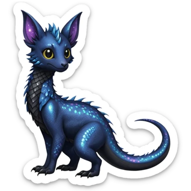 Feral Rare Fantasy Dark Glittery gothic spooky  sparkly shiny Draco-Vernid-Trico-species by LiLaiRa, random markings, tufted tail, tufted ears, full body sticker