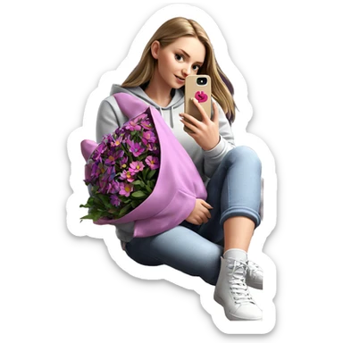 girl taking selfie with flowers sticker