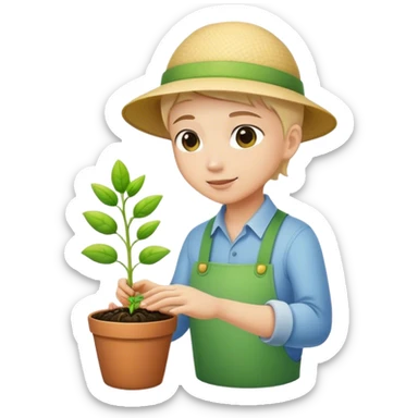 a gardener nurturing a small spout sticker
