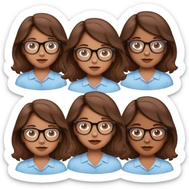 Girl with glasses, wavy brown hair, diffeent emotions  sticker