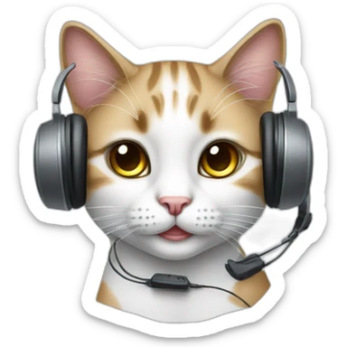 Call center operator cat with a headphone sticker