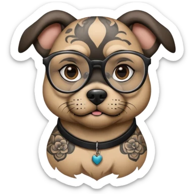 tattooed dog with heavy face tattooes and glassess, black sticker