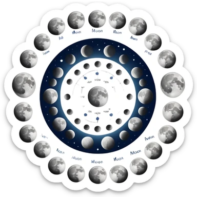 lunar month cycle showing different moon phases from new moon to full moon sticker