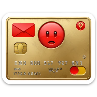 credit card with a red exclamation mark, showing negative bank balance sticker