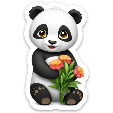 Panda holding flowers sticker