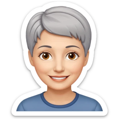 woman 50 years old, very short grey hair brown eyes smile sticker