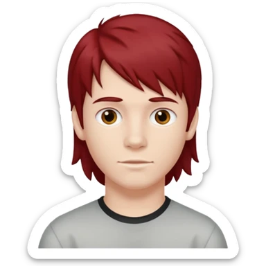 teen boy, dark red hair, mullet hair cut, white skin colour  sticker