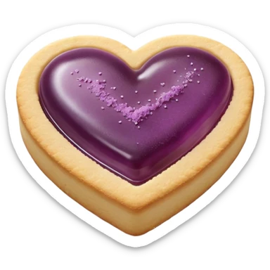 Realistic shortbread cookie in the shape of a heart with mauve jelly middle filling and sprinkled powder sugar on top. sticker
