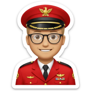 Smiling military man with glasses in red uniform sticker