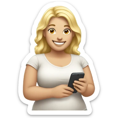 overweight blondie woman happy with a smartphone on hands sticker
