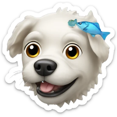 dog with a blowfish sticker