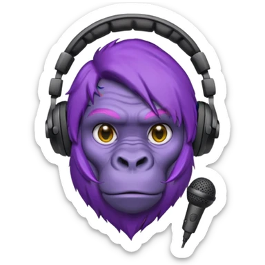 purple haired gorilla head with gaming headset and microphone sticker