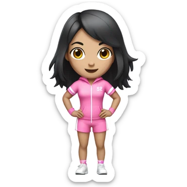 Yoga catgirl black hair  white skin full body pink sport  sticker