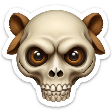 An animal creature-beast-hybrid, a partial skull caps its head, hollow eye sockets staring above its living gaze (full body) sticker