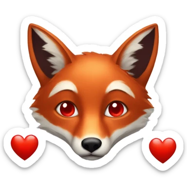 dark red fox face with tiny red heart instead of eyes sticker