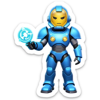 Clash of Clans aesthetic: Cinematic Playful Terran Marine Hero Emoji, rendered in a 3D vector-style similar to standard emojis with minimal shading and bold, simplified shapes. A compact, heroic isometric figure clad in futuristic power armor with signature energy accents, softly glowing with a cosmic battle charm. Simplified yet unmistakably iconic, highly detailed and consistent, glowing with a soft radiant shine and high gloss. Stylized with a touch of interstellar valor and a soft glowing outline, capturing the essence of an elite space warrior with a friendly, playful manner! sticker